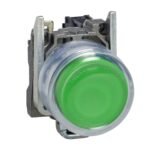 Schneider XB4BP31 | Push button, metal, projecting, green, Ø22, spring return, booted, unmarked, 1 NO